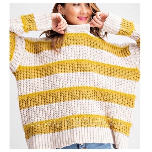 Ultra Soft Mustard Striped Pullover Sweater - Picture 2 of 7